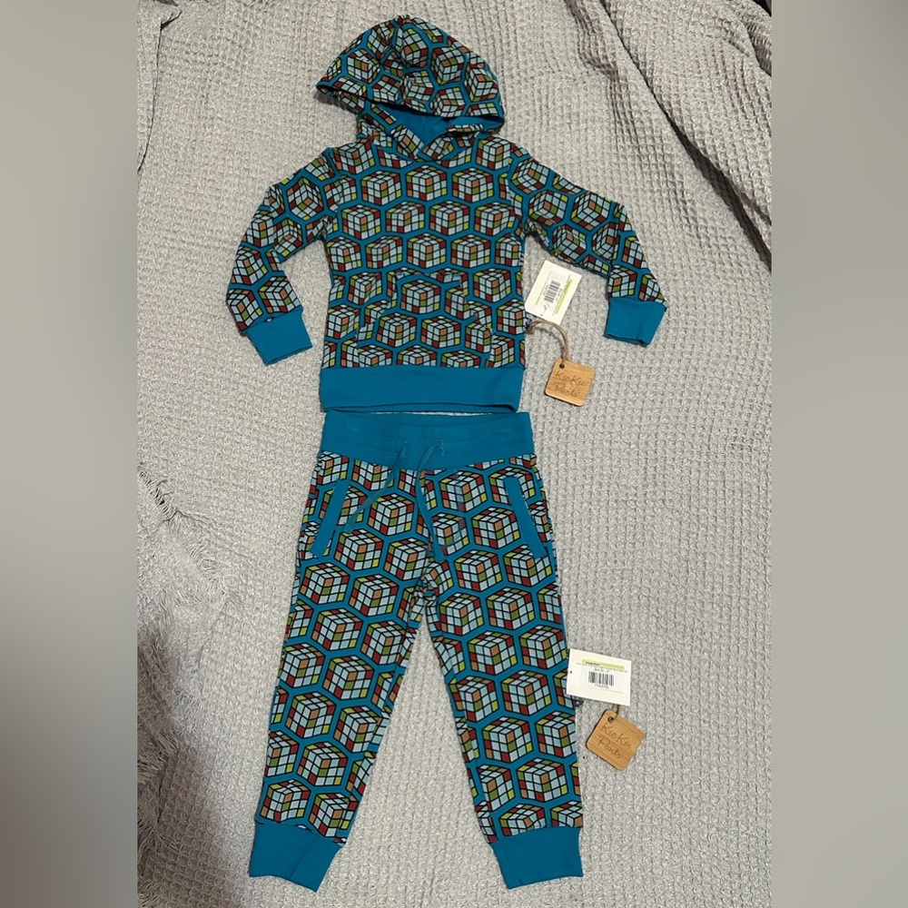 Kickee Pants Rubix Cube 2T Fleece Jogger & Hoodie set